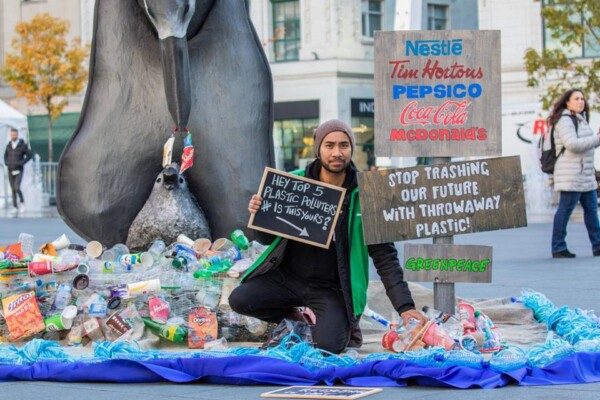 Collecting plastic for a Greenpeace Plastic Monster Campaign