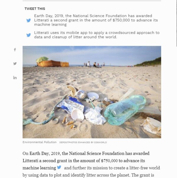 National Science Foundation Awards Litterati Grant to Advance its AI for a Cleaner Planet